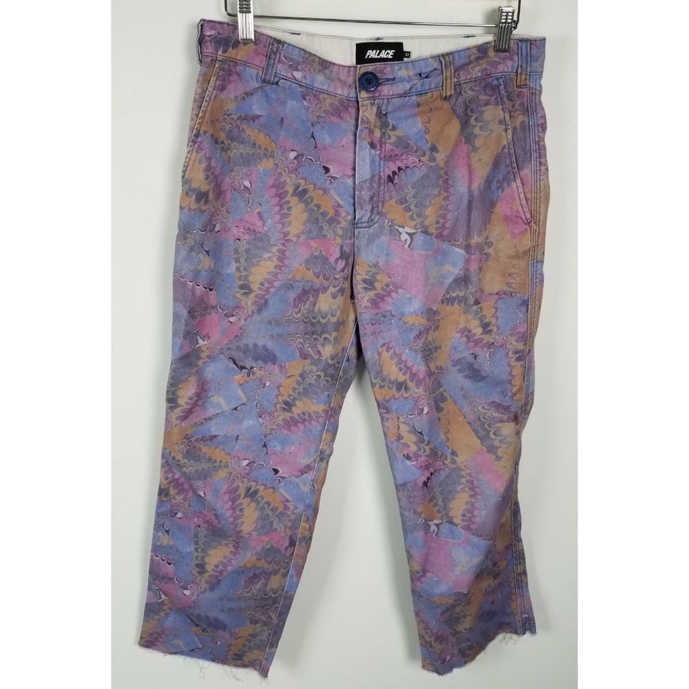 Palace Men's Sz. 32 Marbled Multicolor Raw Hem Cropped Chino Denim Pants